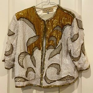 Vintage 100% silk Judith Ann Creations hand beaded crop blouse.